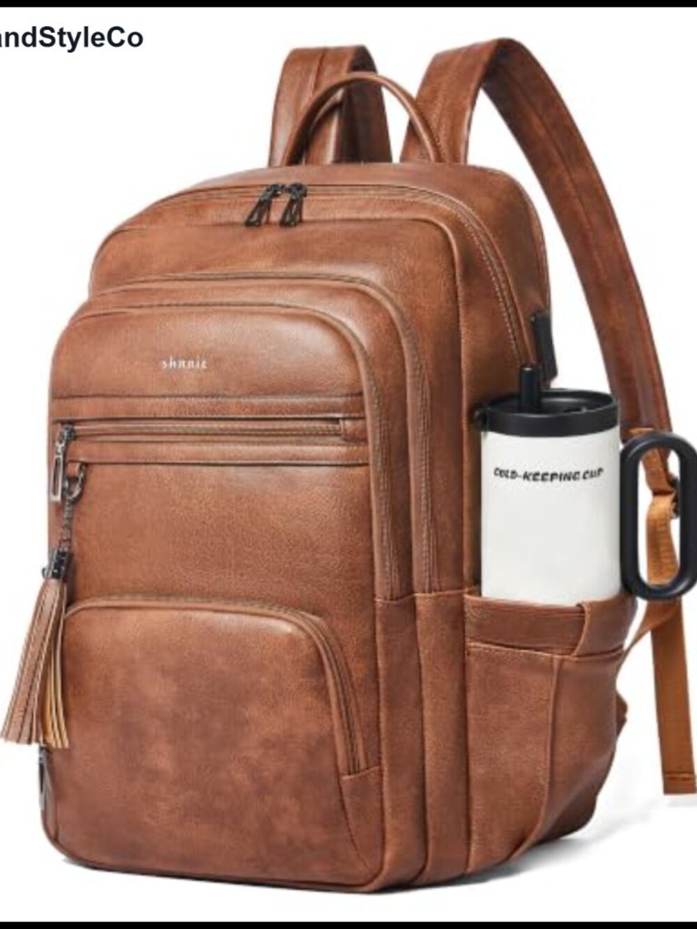 Faux Leather Laptop Backpack for Women 17 Inch USB Charging Port 28L